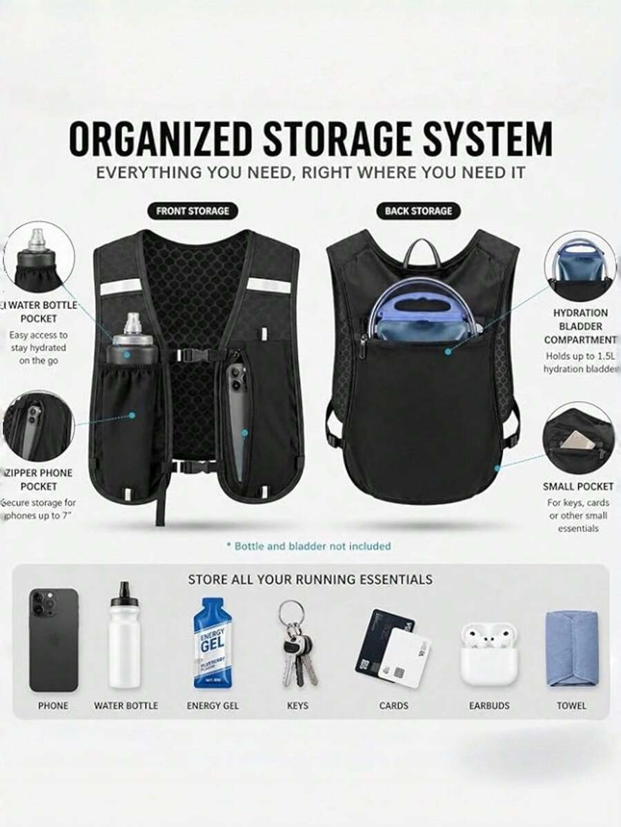 1pc Running Phone Bag Outdoor Hiking Vest Cycling Hiking Storage Backpack Water Bottle Bag Lightweight Sports Bag - Multicolor - View 1