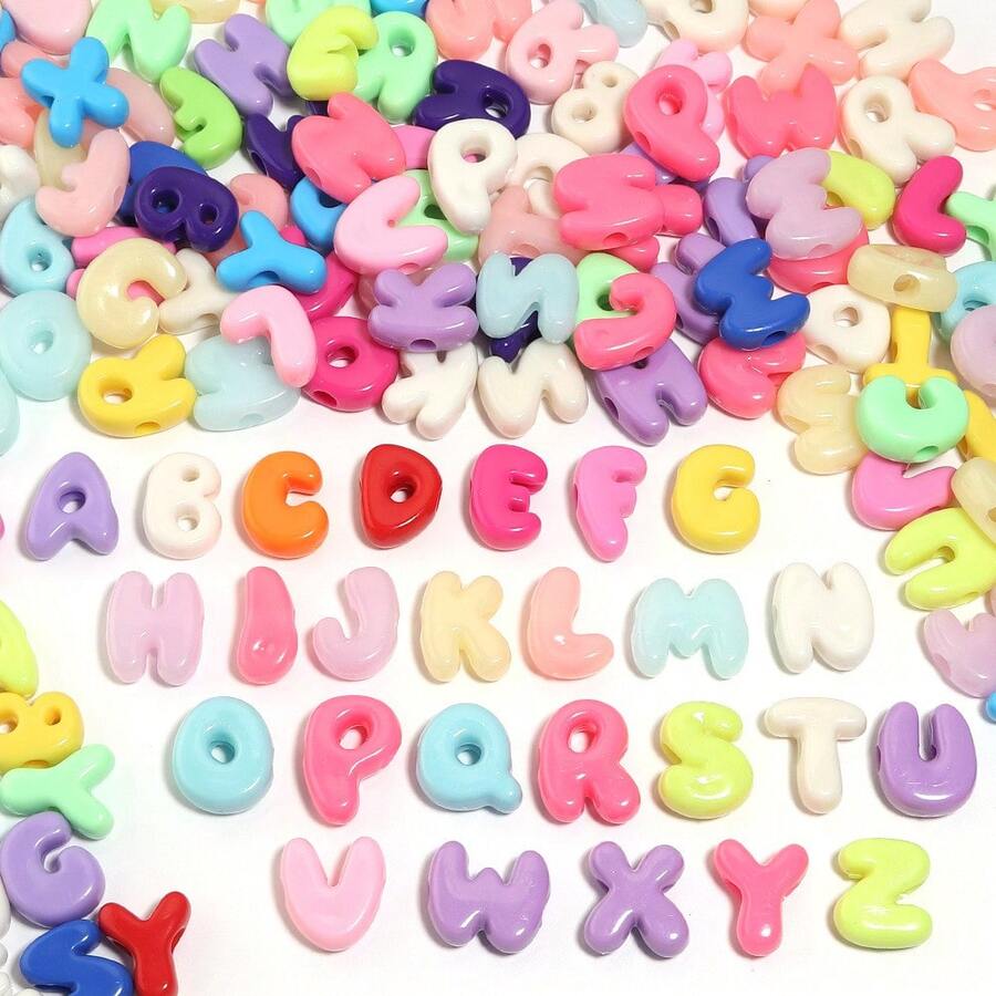 500g 彩色 3D A-Z 壓克力字母珠,獨特大孔字母珠,多用途 DIY 手作材料,適用於客製化手工手鍊、項鍊與串珠飾品,隨機款式(隨機字母顏色) - 彩色 - 查看 1