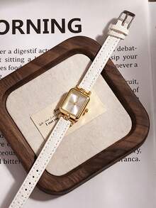 1PC Women's PU Strap Watch, Exquisite Rectangular Small Dial, Vintage British Style, Niche Luxury Fashion Quartz Watch, Suitable For Wearing On Holidays, Parties, Weddings, Back To School, Christmas, Thanksgiving, Halloween, Easter And Other Occasions, Perfect Gift For Women. - White - View 5