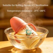 1 pieza Biberón de material PPSU, resistente al calor hasta 180℃, se puede esterilizar con vapor a alta temperatura, tetina de silicona suave anticólicos, material suave, resistente a mordeduras, equipado con bola de gravedad, succión suave, doble asa, adecuado para las manos pequeñas del bebé, gran capacidad de 320ml, adecuado para bebés de 6 meses en adelante - Multicolor - Ver 6