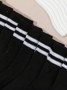 1/5/10/20 Pairs Women's Striped Mid-Calf Socks, Classic Double Stripe Mid-Calf Socks, Suitable For Daily Wear, School, Outdoor Activities And Casual Sports Socks For Sneakers - Black and White - View 4