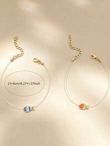 8pcs Minimalist Casual Fun Colorful Small Fish Transparent Fishing Line Anklets For Women, Daily Beach Vacation Matching - Multicolor - View 7