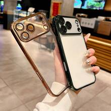 1pc Ins Electroplated Lens Film Dust-Proof Mesh Full Coverage Phone Case, Compatible With 17 16 15 14 13 12 11 Pro Max, Transparent Phone Protective Cover Waterproof Shockproof Scratch-Resistant - Gold - View 6