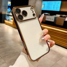 1pc Ins Electroplated Lens Film Dust-Proof Mesh Full Coverage Phone Case, Compatible With 17 16 15 14 13 12 11 Pro Max, Transparent Phone Protective Cover Waterproof Shockproof Scratch-Resistant - Gold - View 3