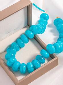 1pc Dopamine Blue Abacus Bead Necklace, Acrylic Beaded Vacation Versatile Candy Color Necklace - Blue - View 4