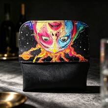 1PC Vintage Street Style Painted Portrait Leather Storage Bag, Multi-Compartment Design, Starry Bottom Print, Portable Smoking Accessories Organizer, Wear-Resistant PU Material, Carry-Along - 1PC - View 7