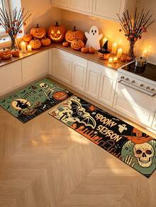 1/2pcs Halloween Vintage Skeleton Design Diatomaceous Earth Bath Mat, Super Absorbent, Non-Slip, Perfect For Bathroom, Kitchen And Dining Room, Quick Drying, Machine Washable, Perfect Gift For Home Decor And Bathroom Mat - Multicolor - View 3