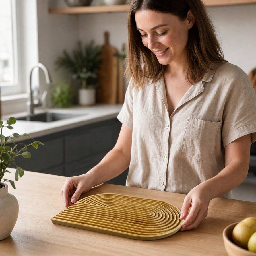 33x20cm Wood Irregular Round-Edge Wavy Board, Decorative Serving Tray, Kitchen & Dining Storage, Random Color - View 1