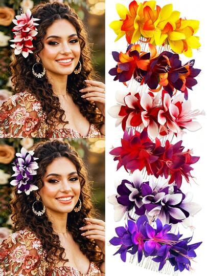 DUOJIAOYAN 1pc New Style Artificial Fabric Lily Flower Hair Comb, Suitable For Daily, Bridal Side Updo, Half-Up Hairstyle, Wedding Styling, Women's Decoration, Photography
