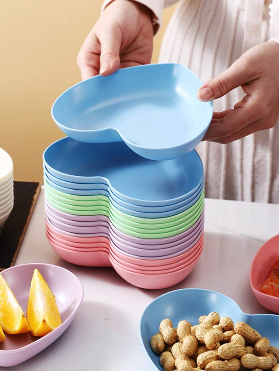 Heart-Shaped Plate And Base, Plastic Material, Suitable For Snacks And Breakfast, Kitchen Essential Accessory, Reusable For Kitchen Use - Multicolor - View 1