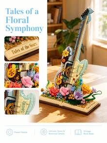 950pcs Steampunk Guitar Building Blocks, Mechanical Gear Electric Guitar Brick Model, Retro Mechanical Structure Building Blocks, DIY Assembly Musical Instrument Set, Home Desktop Decoration Display Model, Birthday Or Holiday Gift For Music Lovers - Multicolor - View 5