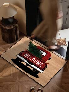 1pc Funny Christmas Truck Christmas Tree Welcome Print Doormat, Yard Atmosphere Decor, Winter Yard Welcome Mat, Outdoor Garden Decoration, Home Decor - Mustard Yellow - View 11
