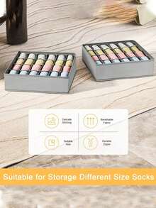 24-Grid Foldable Socks & Underwear Storage Organizer, Fabric Collapsible Closet Organizer Box, Suitable For Socks, Underwear, Ties, Grey, Autumn Decor, Holiday Decor, Room Decor, Home Decor, Autumn Decor, Bedroom Decor - Multicolor - View 3