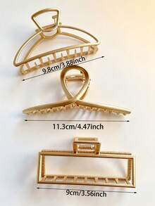 3pcs 11.3cm/4.47inch Women's Metal Exquisite Straight Crescent-Shaped Square Large Alloy Hair Claw Clips Fashion Versatile High-End Elegant Elegant Hair Accessories Suitable For Daily Wear, Outings, Washing Face, Bathing, Makeup, Matching Clothes, Hair Clips - Gold - View 6