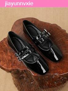 JiaYunNvXie 2026 Vintage Mary Jane Ballet Shoes For Women, Uniform Style, Plus Size, Double Strap - Black - View 2