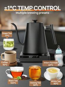 Brutelle 1200W Fast Heating Temperature Sensing Electric Kettle, 1000ml Stainless Steel Body, Auto Shut-Off & Keep Warm Function, Suitable For Home Kitchen Coffee Corner, Black - Black - View 3