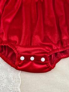Baby Girl Red Peter Pan Collar Bodysuit, Spring/Autumn Christmas Holiday Bodysuit - Red - View 7