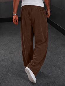 1pc Men's Spring/Autumn American Street Style Casual Loose Corduroy Long Pants - Brown - View 2