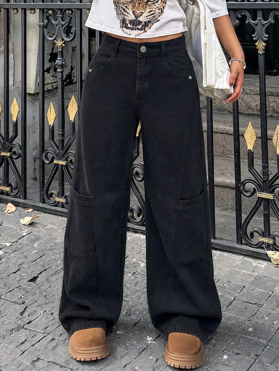 Women's Yellow Y2K Retro Patchwork Straight Leg Jeans - All-Match Versatile Spring/Summer Fashion Pants Casual