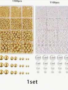 1100顆/200顆金色光滑圓珠，3/4/6/8mm，金色隔珠套組，適用於DIY手鍊、項鍊、手工藝品 - 彩色 - 查看 9