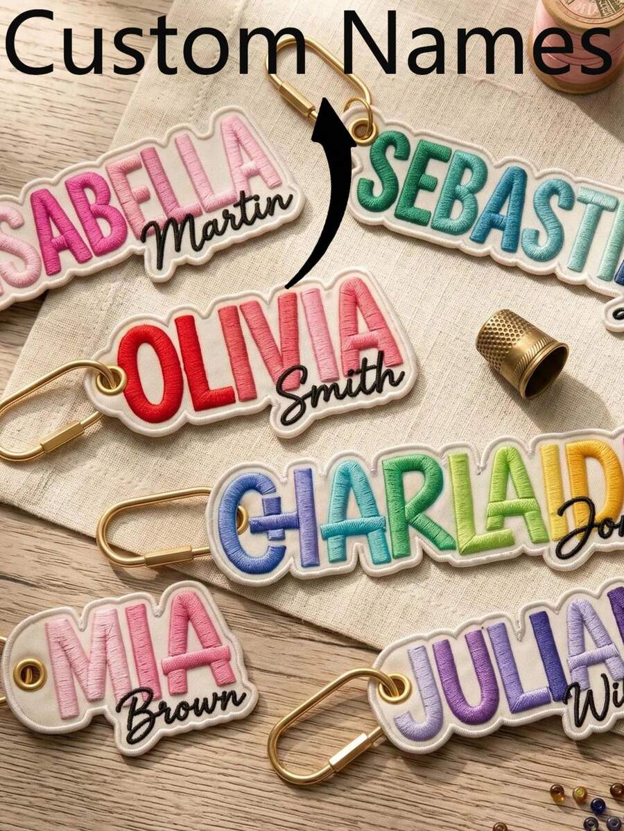 Embroidered Customized Name Keychain, Personalized Rainbow Pendant Gift, Colorful Letter Charm, Children's Backpack Bag Charm, Gift For Her, Rainbow Name Pendant
