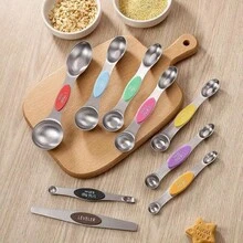 Colorful Measuring Cup, Colorful Magnetic Double-Head Measuring Spoon, Stainless Steel Measuring Spoon And Measuring Cup Set, Multi-Function Measuring Tool Set, Baking Tools, Kitchen Utensils, Kitchen Supplies, Suitable For Dry Or Liquid Ingredients, Cooking Accessories, Baking Essentials, Modern Kitchen Tools, Colorful Kitchenware, High-Quality Spoons, Dry Ingredient Spoons - Multicolor - View 6