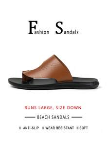 Men's Summer Casual Fashion Middle Eastern Style Elegant Line Sandals Beach Vacation Slides - Yellowish Brown - View 2