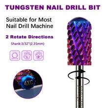NotNoot Professional Nail Drill Bit 3/32'' Carbide Tungsten Multi-Function, Suitable For Manicure, Pedicure, Cuticle Treatment, Gel Polishing, Purple, Bi-Directional Rotation - Multicolor - View 3
