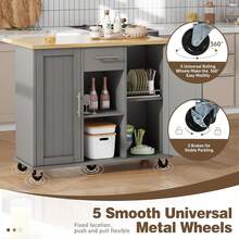 Rolling Kitchen Island Cabinet Storage Cart With Drop Leaf Drawers Towel Rack Table On Wheels Microwave Station Utility Organizer Unit For Dining Room Kitchen, Gray - Gray-42 Inch - View 7