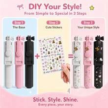 Borriig 1pc DIY Cute Sticker Selfie Stick With Wireless Remote, 68cm/26.7in Extendable & Foldable Phone Tripod, Suitable For Teenage Girls Travel Vlog - 68cm/26.7in Selfie Stick - View 12