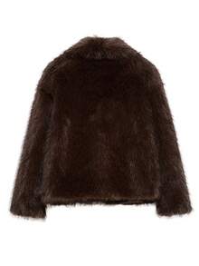 Women's Faux Fur Jacket, Fluffy Coat, Autumn/Winter Outfit, Women's Fashion New Long Sleeve Plush Short Coat - Coffee Brown - View 7