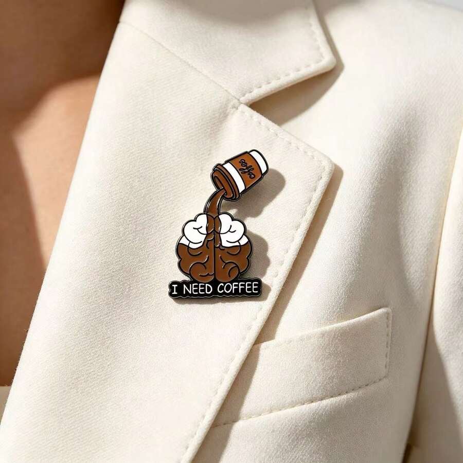1件/4件趣味咖啡點滴袋大腦胸針,辦公族幽默徽章,咖啡飲品服飾背包別針,個性化配件禮物 - 彩色 - 查看 1