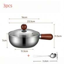 3-Piece Multi-Functional Stainless Steel Pot (With Lid And Spoon) – Ideal For Heating Milk,304 Stainless Steel Preparing Baby Food, And General Cooking On Stovetops. Features A Handle, Suitable For Brewing Tea And Coffee, Perfect For Outdoor Camping. - View 1