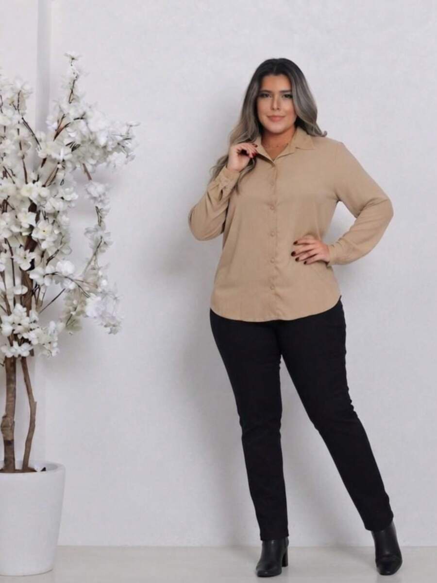 Plus Size Blouses - 深米色 - 查看 1