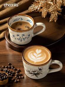 choxila 1個陶瓷咖啡杯，復古花卉紋理杯，茶杯、水杯、牛奶杯 - 粗陶花杯 - 查看 9