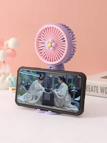 AOYI 1入組電池供電手持便攜式迷你風扇，卡通花朵設計，附帶USB充電線 - 彩色 - 查看 4