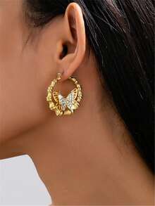 1 Pair European And American Fashion Elegant Versatile Bamboo Joint Earrings, Personalized Sweet Butterfly Bamboo Joint Hoop Earrings For Women - Yellow Gold - View 2