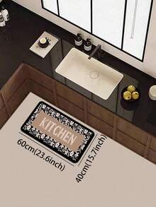 1pc Black Background White Vintage Floral Vine Pattern Kitchen Rug, 3.5mm Cuttable Soft Rubber Kitchen Anti-Slip Mat, Floor Mat Suitable For Bathroom Mat, Hallway Carpet, Outdoor Garden Decor. - Multicolor - View 13