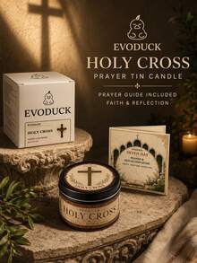 EVODUCK مجموعة هدايا شمعة دينية بصليب مقدس، شمعة صلاة مسيحية كاثوليكية في علبة معدنية مع دليل تأمل كتابي لمدة 7 أيام، ديكور صليب، مناسبة لركن الصلاة في المنزل، المعمودية، المناولة الأولى، التثبيت، هدية عيد الميلاد للأم والجدة والنساء وأصدقاء الكنيسة - شموع دينية - مشاهدة 4