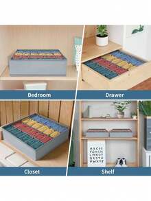 24-Grid Foldable Socks & Underwear Storage Organizer, Fabric Collapsible Closet Organizer Box, Suitable For Socks, Underwear, Ties, Grey, Autumn Decor, Holiday Decor, Room Decor, Home Decor, Autumn Decor, Bedroom Decor - Multicolor - View 4