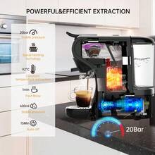 HiBREW آلة قهوة كبسولات H1A 4 في 1، متوافقة مع الكبسولات الكبيرة والصغيرة، القهوة المطحونة، أوضاع التحضير الساخن والبارد، خزان مياه قابل للفصل بسعة 600 مل لتقليل عدد مرات إعادة التعبئة، خيارات حجم كوب مزدوج 70 مل/110 مل - قابس اتحاد أوروبي نوع F (220 إلى 240 فولت) - مشاهدة 5