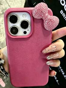 1pc Pink Personalized Full Coverage TPU Shockproof Phone Case Compatible With Apple 17 16 15 14 13 12 11 Pro Max - Hot Pink - View 3