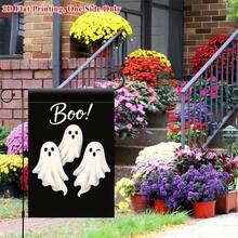 1pc 2D Flat Printed Garden Flag, Halloween Ghost Happy - Single-Sided Print, Durable Polyester Outdoor Decor, Suitable For Home And Yard, Holiday Decoration, 11.8X17.7 Inches, Pole Not Included - A - View 7