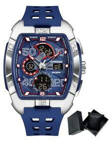 SANDA. SANDA Barrel-Shaped Sports Watch, Multifunction Casual Electronic Watch, Waterproof, Dual Display, Luminous, Alarm, Men's Watch - one-size - View 22