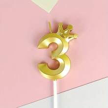 HIBIRTH 1件創意金色皇冠數字生日蠟燭蛋糕裝飾用品 生日週年慶祝派對烘焙插飾 - 查看 11