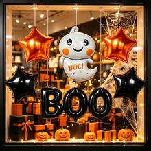 8Pcs Halloween Boo Ghost Foil Balloon Set, Black Orange Star Balloons For Halloween Party Decor - View 4