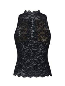 Women's Lace Tank Top Y2K Sheer Lace Slim Fit Blouse Summer Front Keyhole Slim Fit Vest Crew Neck Crop Tops Elegant Lace Cami Tops Going Out Blouse - 黑色 - 查看 6