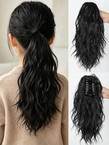 Children's Synthetic Clip-In Ponytail Hair Extension, 14 Inch Small Wavy Ponytail Wig, Suitable For Daily Wear - Multicolor - View 2
