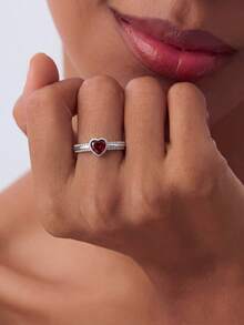 1 pieza Anillo de corazón con remache de plata de ley S925, anillo eterno, regalo de joyería delicada, accesorio diario, regalo de compromiso/boda - Estilo 6 - Ver 2