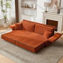 Sofá de Tela Moderno y Minimalista con Función Convertible Multifuncional - Cómodo Sofá Cama para Salas de Estar, Oficinas y Estudios, Sofá Doble Plegable para Apartamentos Pequeños - Naranja + Tapizado + Tapizado + 2 asientos - Ver 11